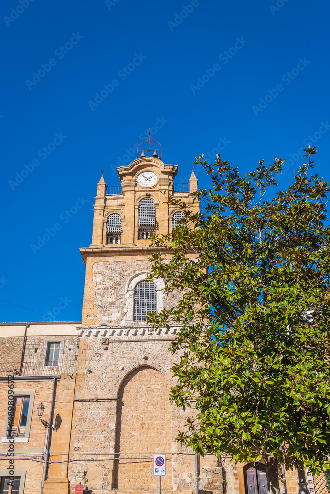 View of the Ancient Medieval Adelasia Tower in Aidone, Enna, Sicily, Italy, Europe