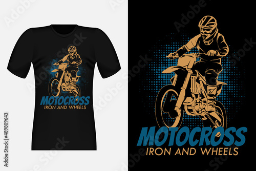 Motocross Iron And Wheels Silhouette Vintage T-Shirt Design