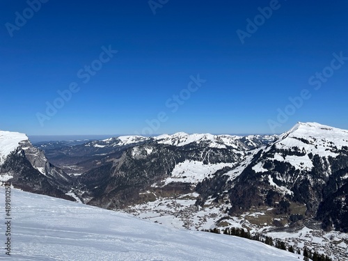 Panoramic view of Au and Schoppernau in Bregenzerwald seen from Toblermannskopf. Vorarlberg, Austria. photo