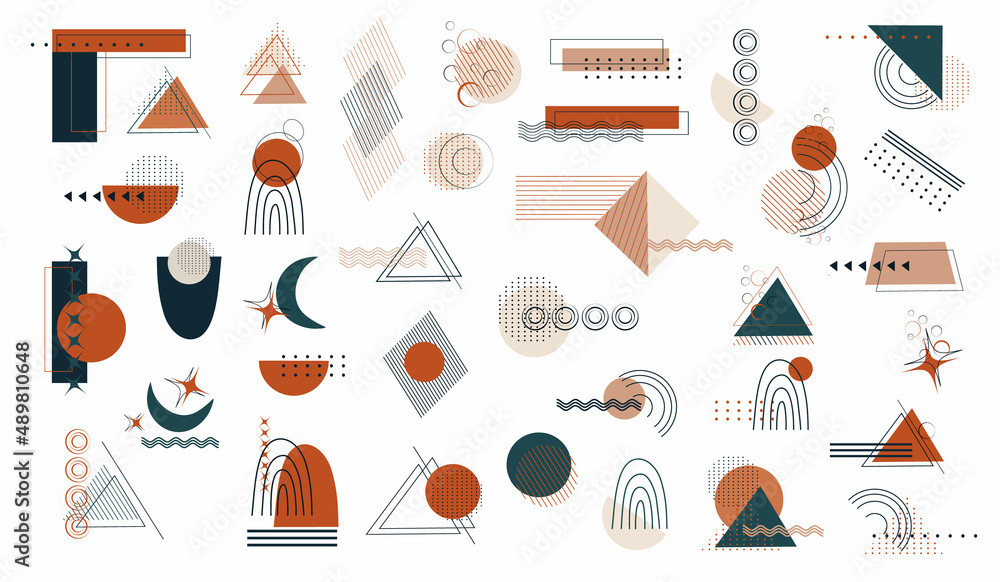 a set of geometric shapes (circle, line, triangle, point). abstract element: in the style of a one line. wallpaper from Memphis, minimalism. for print, banner, postcard. vector art illustration. boho a set of geometric shapes (circle, line, triangle, point). abstract element: in the style of a one line. wallpaper from Memphis, minimalism. for print, banner, postcard. vector art illustration. boho