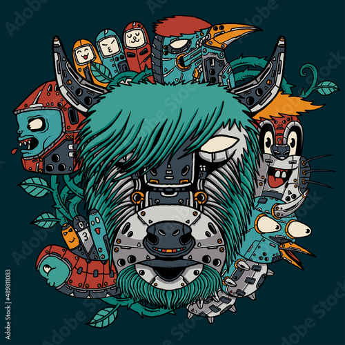 bison robot doodle art