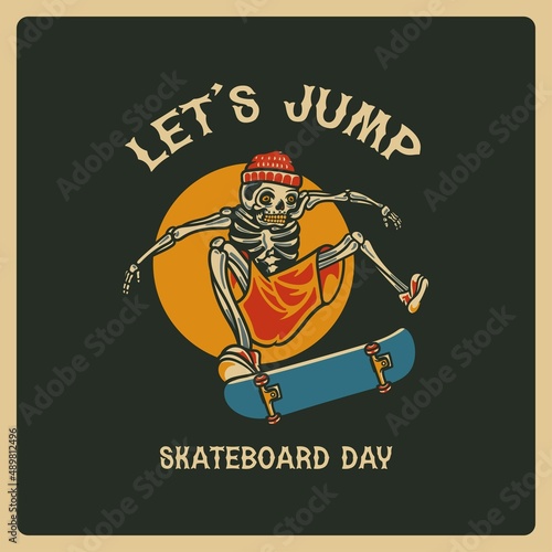 Illustration of vintage vector skateboarding skull, perfect for tshirt design
