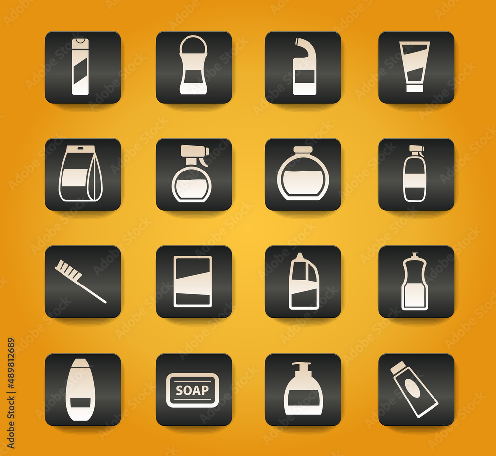 Houshold chemicals icons set Houshold chemicals icons set