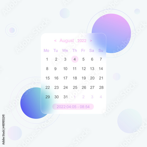 illustration with the effect of frosted glass.calendar design. new trend.glassmorphism.vector