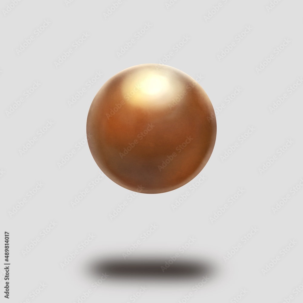 Obraz premium グレー背景の宙に浮いた金属の球体 銅色