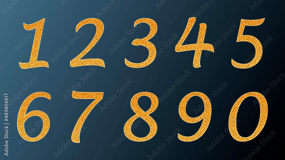 Set of numbers from zero to 9 in golden effect Set of numbers from zero to 9 in golden effect