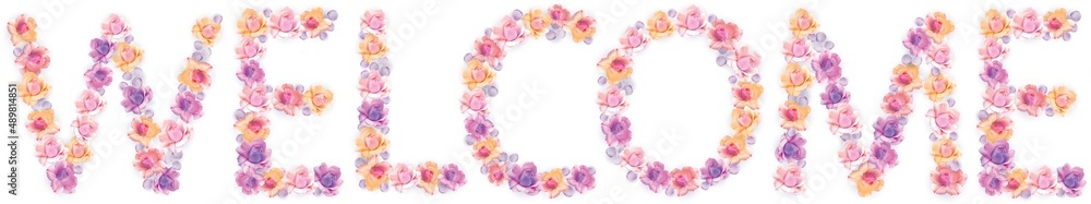 Welcome - botanical rose flowers romantic cute illustration. Welcome - botanical rose flowers romantic cute illustration.