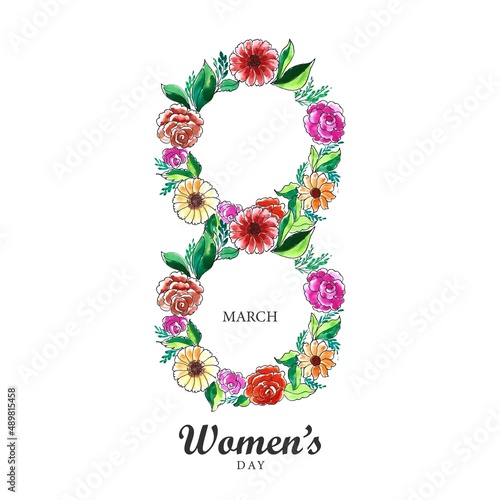 .Decorative floral with 8march womens day card design