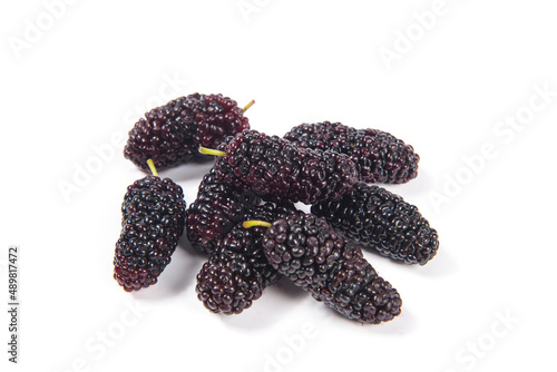 ripe mulberry fruit isolated on white background.
