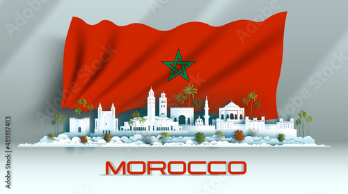 Independence anniversary celebration national day in Morocco flag background. photo