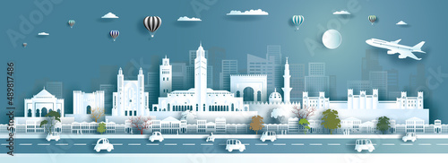Illustration travel landmarks architecture Morocco in marrakech, koutoubia famous.