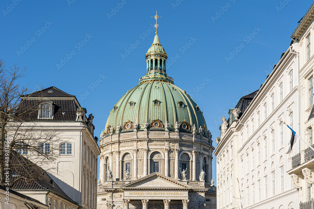 Copenhagen, Denmark. - February 26, 2022: Exterior view Frederik's Church also known as Marble Church.