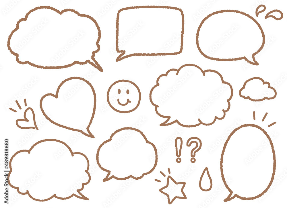 Fototapeta premium ふきだし モクモク可愛い 線画セット