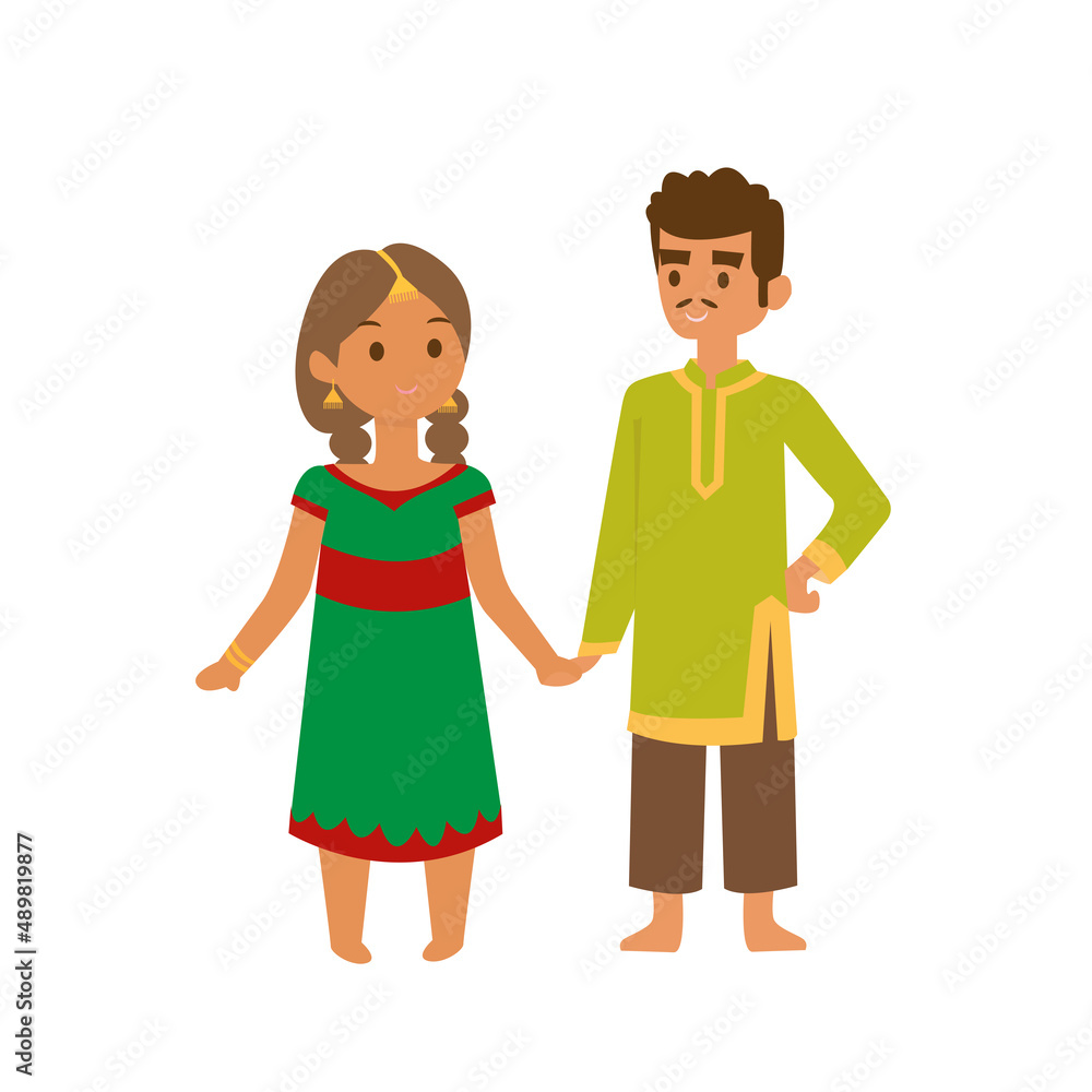 indian people kids vector illustration of Indian couple of different culture