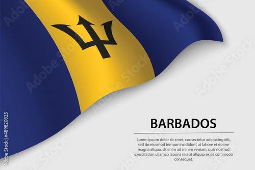 Wave flag of Barbados on white background. Banner or ribbon vector template