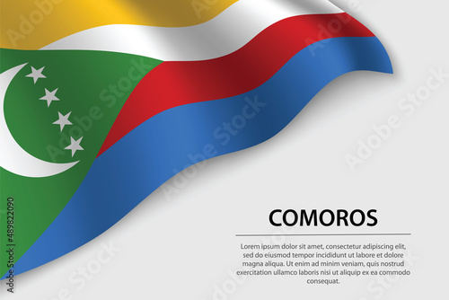 Wave flag of Comoros on white background. Banner or ribbon vector template