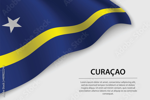 Wave flag of Curacao on white background. Banner or ribbon vector template