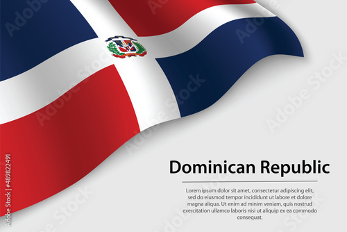 Wave flag of Dominican Republic on white background. Banner or ribbon vector template photo