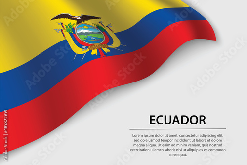 Wave flag of Ecuador on white background. Banner or ribbon vector template
