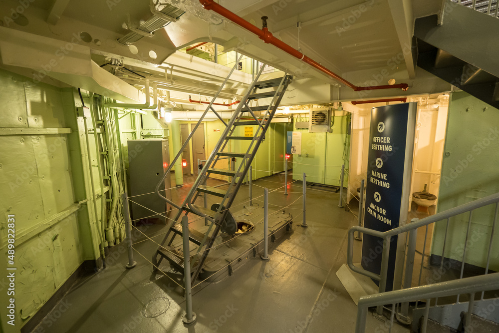 View of the central stairwell at the crew quarters of the USS Intrepid