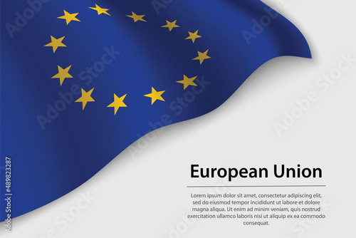 Wave flag of European Union on white background. Banner or ribbon vector template