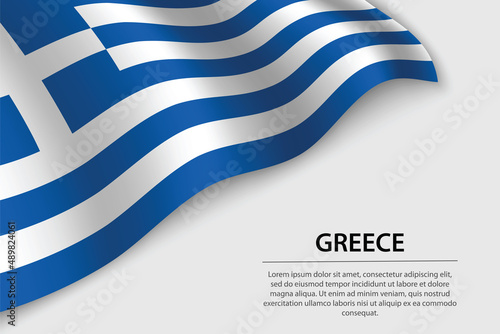 Wave flag of Greece on white background. Banner or ribbon vector template
