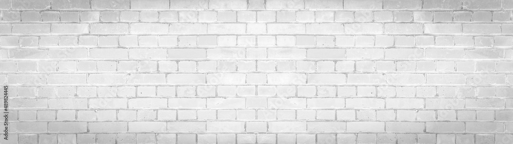 Fototapeta premium White gray light damaged rustic brick wall brickwork stonework masonry texture background banner panorama pattern template architecture..