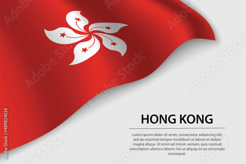 Wave flag of Hong Kong on white background. Banner or ribbon vector template