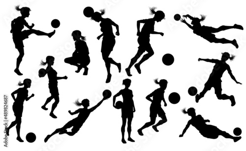 Female Soccer Football Player Woman Silhouette Set