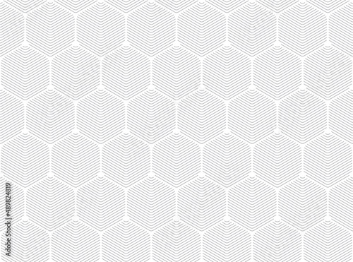 Vector geometric line seamless texture hexagon. Isolated on white background.
