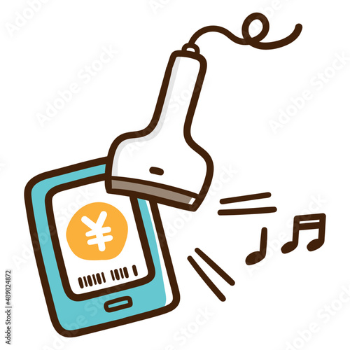 スマホでバーコード決済するかわいい手書き風イラスト