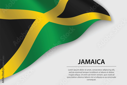 Wave flag of Jamaica on white background. Banner or ribbon vector template