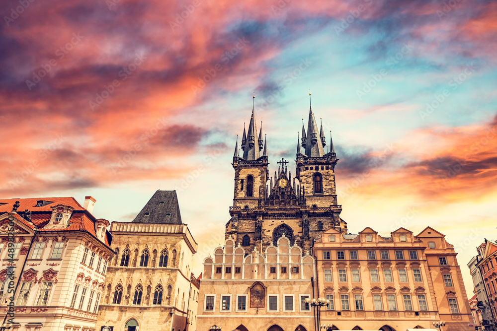 Obraz premium Tyn Church in Prague, Czech Republic old town architecture