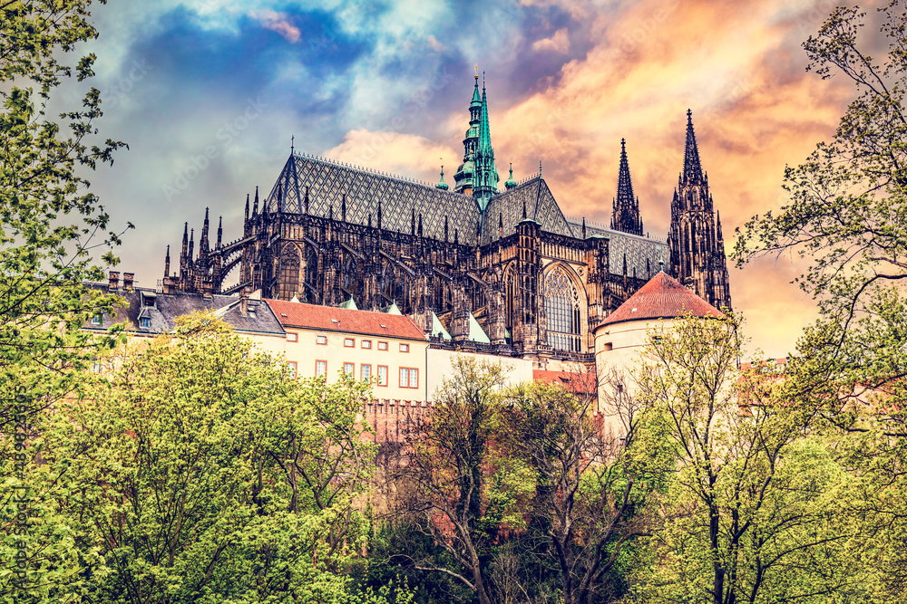 Fototapeta premium Prague Castle with St. Vitus Cathedral, Hradcany, Czech Republic