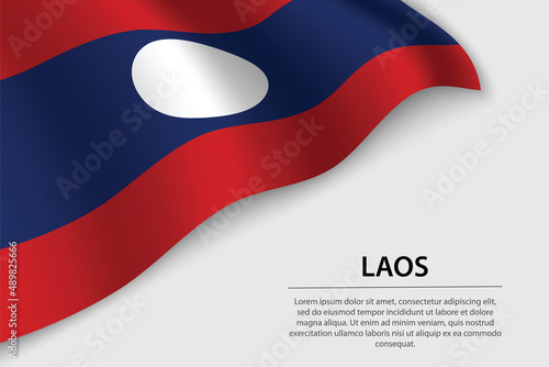 Wave flag of Laos on white background. Banner or ribbon vector template