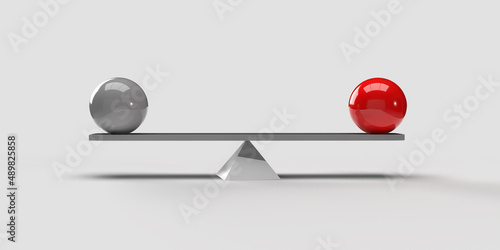 Conceptual image of perfect balance between two issues - 3D rendering on a light background. photo