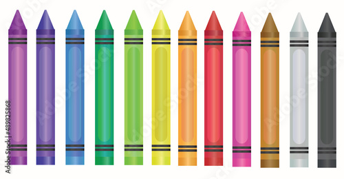 Set of colorful wax crayons.Color pencils isolated on white background.Kindergarten, preschool and kids concept.Realistic vector illustration.Back to school.Sign, symbol, icon or logo isolated.