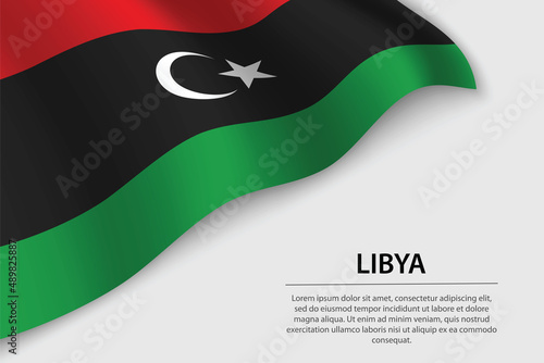 Wave flag of Libya on white background. Banner or ribbon vector template