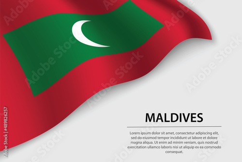 Wave flag of Maldives on white background. Banner or ribbon vector template