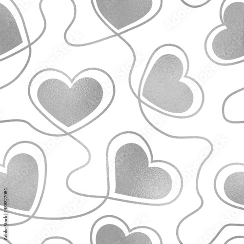 Heart seamless pattern. Repeated silver packing. Background for love printing. Repeating modern foil. Luxury marble hearts for design prints, gift wrappers. Elegant printed. Vector illustration