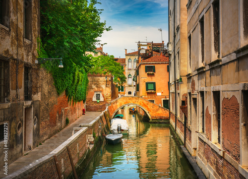 Venice cityscape, buildings, water canal and bridge. Veneto, Italy