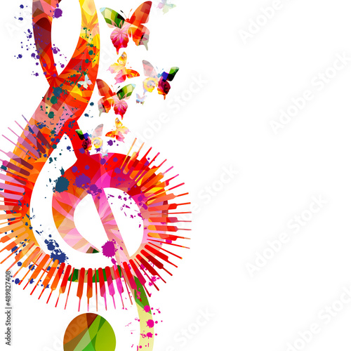 Piano keys with G-clef isolated for live concert events, music festivals and shows posters, party flyers. Musical promotional poster for composing colorful vector illustration