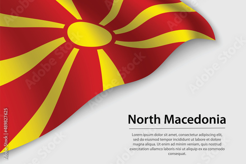 Wave flag of North Macedonia on white background. Banner or ribbon vector template
