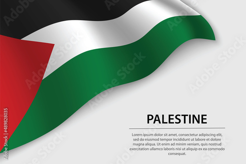 Wave flag of Palestine on white background. Banner or ribbon vector template