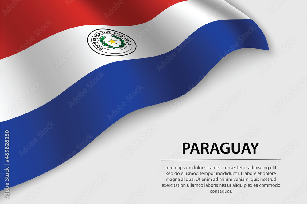 Wave flag of Paraguay on white background. Banner or ribbon vector template