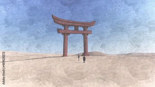 torii gate at desert