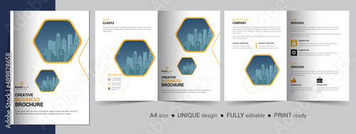Bifold brochure template design, brochure template layout design, minimal business brochure design, annual report minimal company profile design, editable brochure template layout.