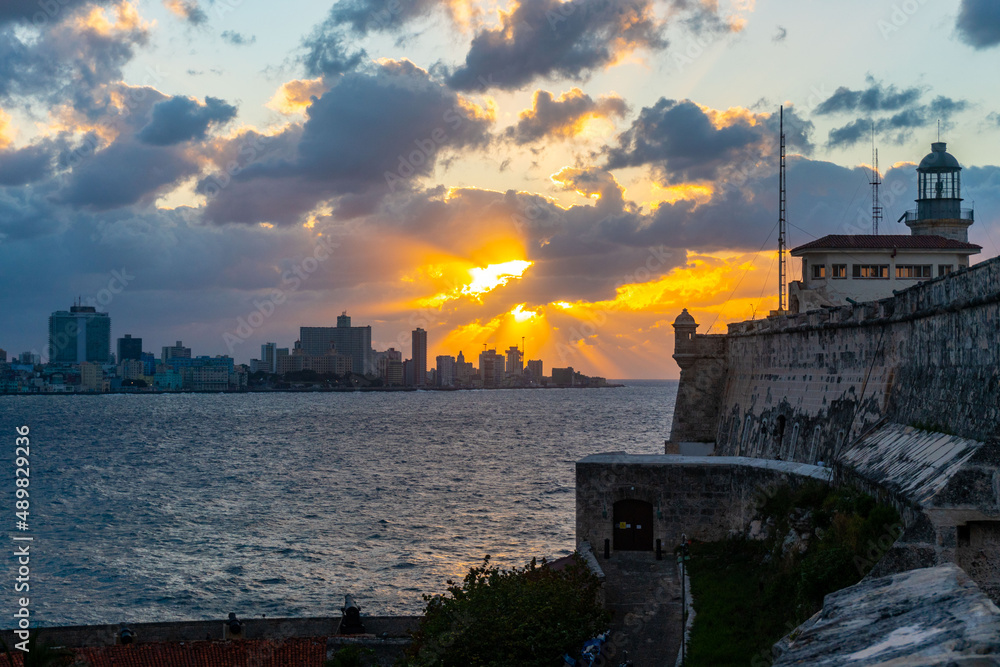 Incredible sunset on the cityscape of Havana, Cuba