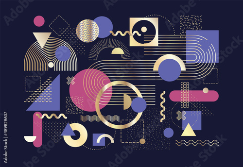 Abstract Bauhaus or Memphis geometric shapes and composition. Retro elements, geometric pattern for banner, poster, leaflet. Design background vector geometric