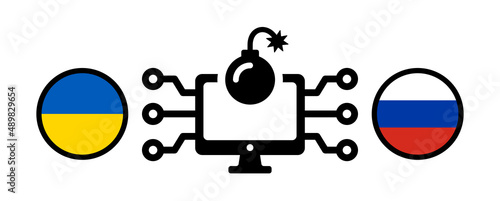 Digital war icon. Internet attack between Ukraine and Russia icon vector illustration.